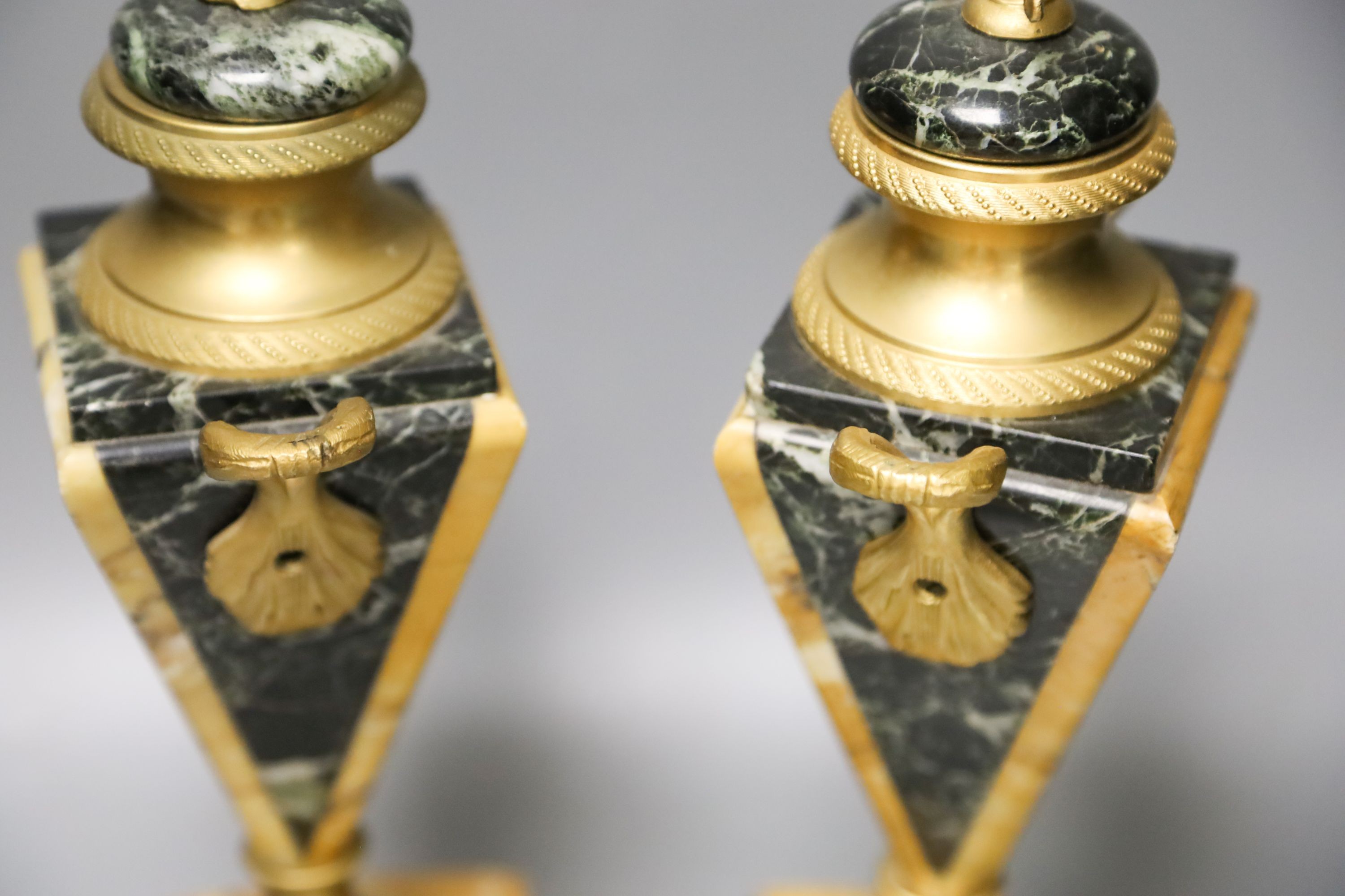 A pair of ormolu-mounted marble mantle ornaments 32cm